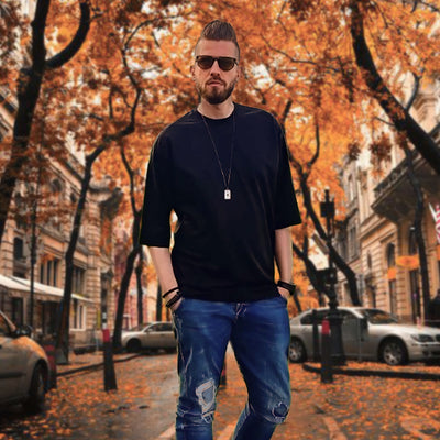 Μπλούζα με Μανίκι έως τον Αγκώνα Μαύρη, Ελληνικής Κατασκευής 100% Βαμβάκι | ModaLoca | MD100N