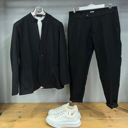 Σετ Σακάκι Μαο & Παντελόνι Μαύρο Στενή Γραμμή Ιταλικής Κατασκευής - Κομψό Ανδρικό Κοστούμι | A130S