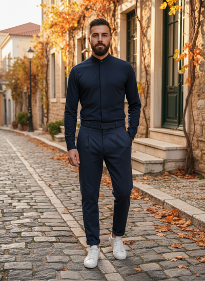 Ανδρικό Σετ RECKLESS Μαο Πουκάμισο & Παντελόνι με Πιέτα