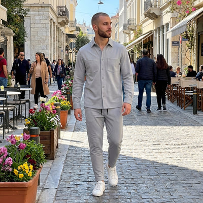 Ανδρικό Σετ Γκρι Πουκάμισο & Παντελόνι