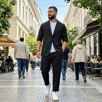 Ανδρικό Ριγέ Σετ RECKLESS με Κοντομάνικο Σακάκι