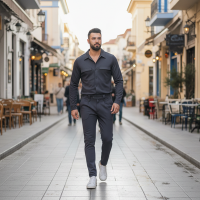 Ανδρικό Σετ Πουκάμισο & Παντελόνι Γκρι και μαύρο – Ελληνικής Κατασκευής