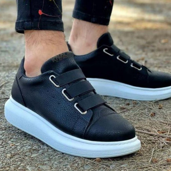 Αθλητικά Παπούτσια Μαύρα με Velcro Λουράκια και Παχιά Λευκή Σόλα | SKU