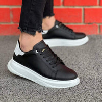 Ανδρικά Sneakers Μαύρα με Λευκή Σόλα  - Άνετη Γραμμή με Κορδόνια | SKU