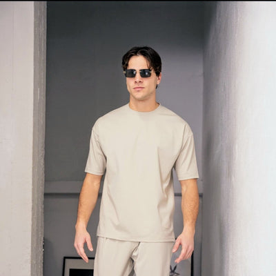 Ανδρικό Oversize T-Shirt CLOSE σε Μπεζ Λαδί και μαύρο