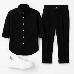 Ανδρικό μαύρο σετ πουκάμισο και παντελόνι ιταλικής κατασκευης