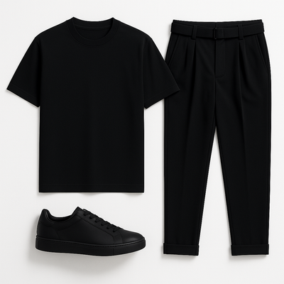 Σετ  Ανδρικό Total Black RECKLESS με T-shirt & Παντελόνι με τόκα και πιέτα
