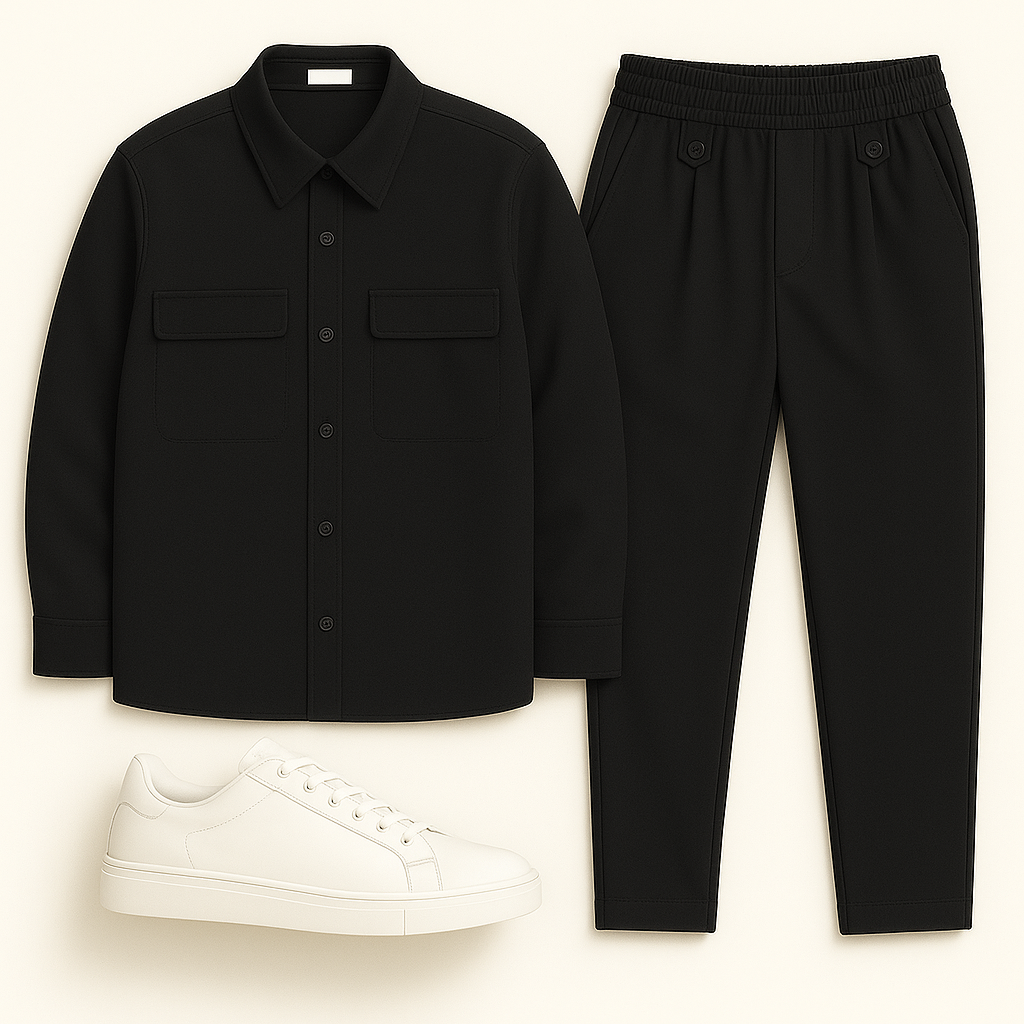 Ανδρικό Σετ Πουκάμισο & Παντελόνι Γκρι και μαύρο  – Ελληνικής Κατασκευής