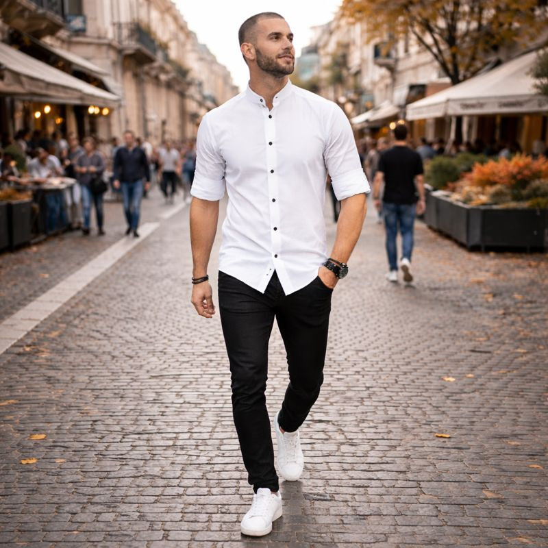 Ανδρικό Πουκάμισο μακρυμάνικο με Mao Γιακά – Slim Fit