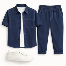 Ανδρικό Σετ Τζιν Look Πουκάμισο & Capri Παντελόνι Μπλε