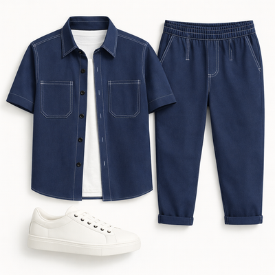 Ανδρικό Σετ Τζιν Look Πουκάμισο & Capri Παντελόνι Μπλε