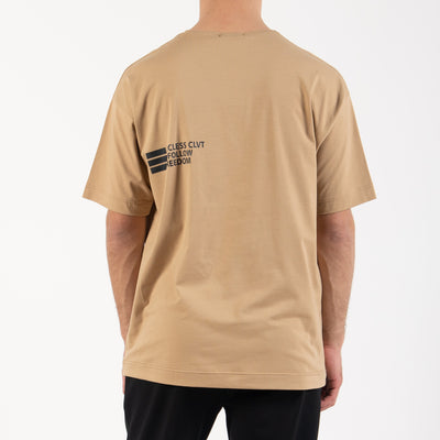 Oversize Μπεζ T-Shirt 100% Βαμβάκι με Λογότυπο "Reckless CLVT FOLLOW FREEDOM" - Ελληνικής Κατασκευής | RC5220BS
