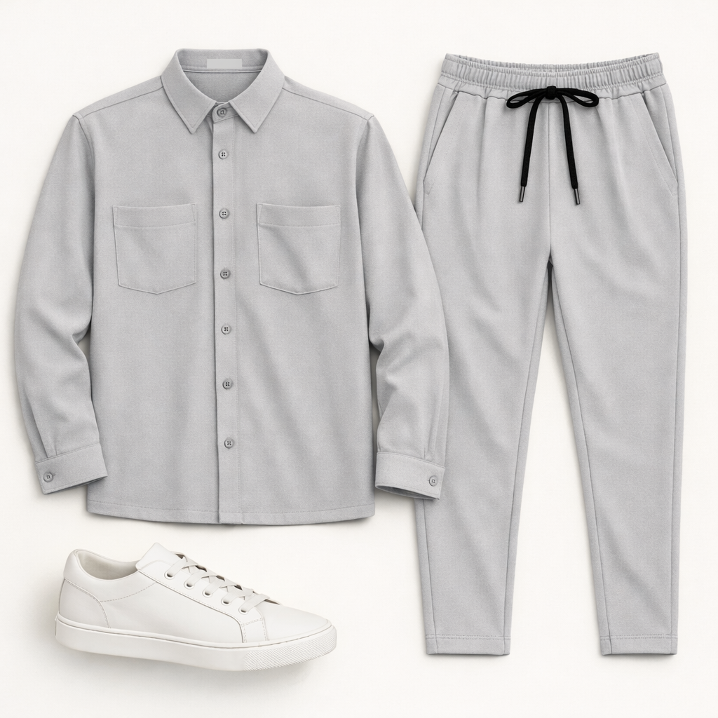 Ανδρικό Σετ Γκρι Πουκάμισο & Παντελόνι
