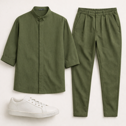 Ανδρικό Σετ Μαο Πουκάμισο & Jogger Παντελόνι Loose Fit