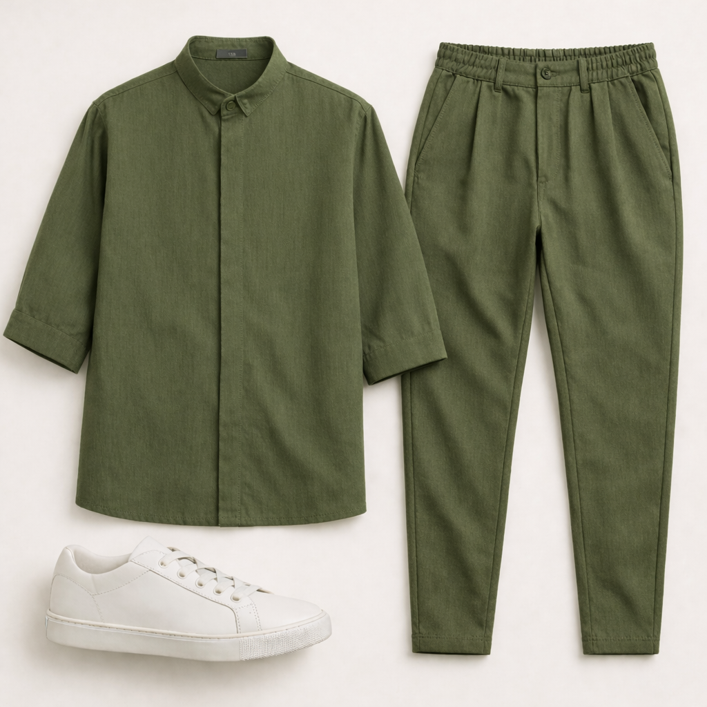 Ανδρικό Σετ Μαο Πουκάμισο & Jogger Παντελόνι Loose Fit