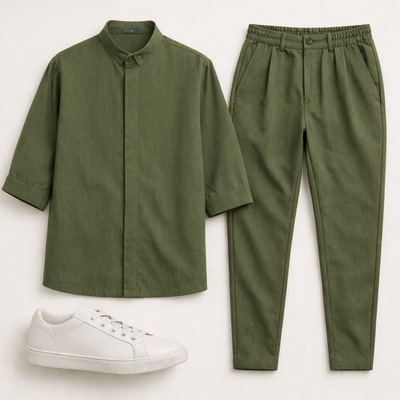 Ανδρικό Σετ Μαο Πουκάμισο & Jogger Παντελόνι Loose Fit