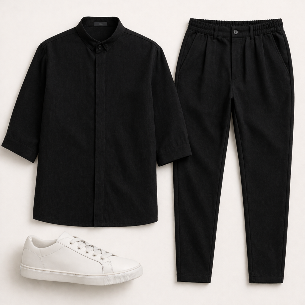 Ανδρικό Σετ Μαο Πουκάμισο & Jogger Παντελόνι Loose Fit