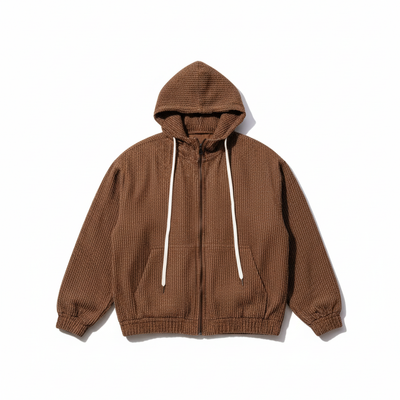 Oversized καφέ ζακέτα με κουκούλα και ανάγλυφη υφή