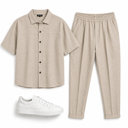 Λινό Σετ Πουκάμισο & Παντελόνι Sand Beige