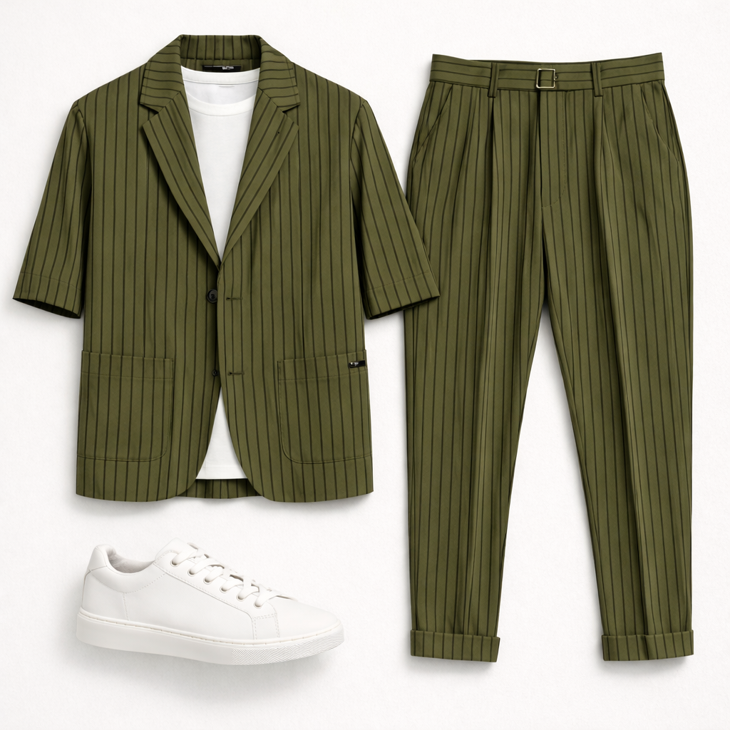 Ανδρικό Ριγέ Σετ RECKLESS με Κοντομάνικο Σακάκι