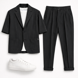 Ανδρικό Ριγέ Σετ RECKLESS με Κοντομάνικο Σακάκι