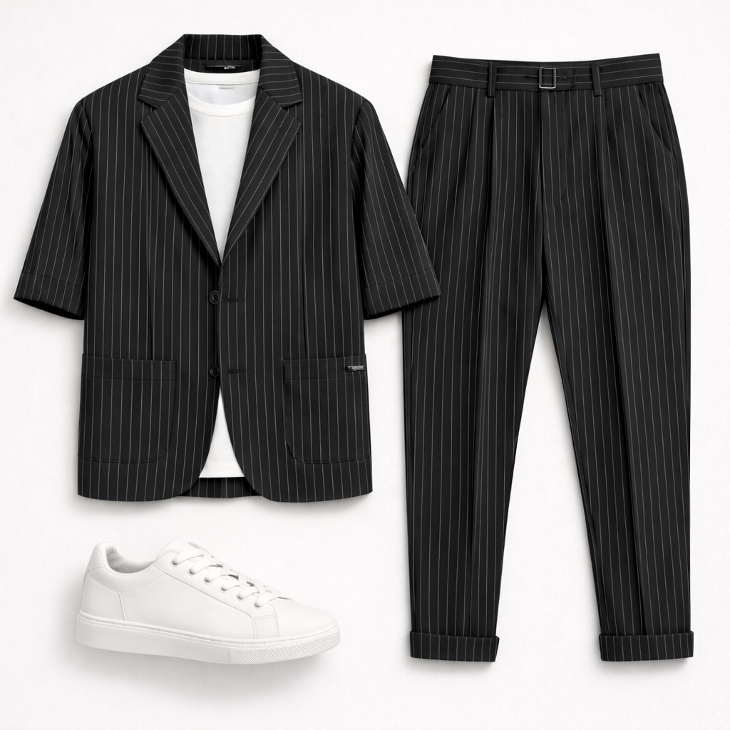 Ανδρικό Ριγέ Σετ RECKLESS με Κοντομάνικο Σακάκι