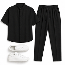 Ανδρικό Μαύρο Σετ Πουκάμισο Mao & Παντελόνι