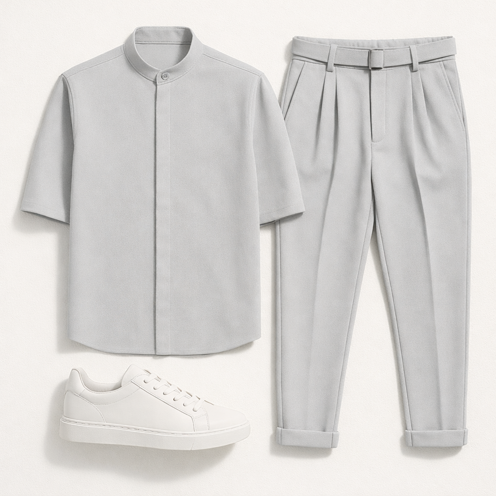 Ανδρικό Σετ RECKLESS Μαο Πουκάμισο & Παντελόνι με Πιέτα