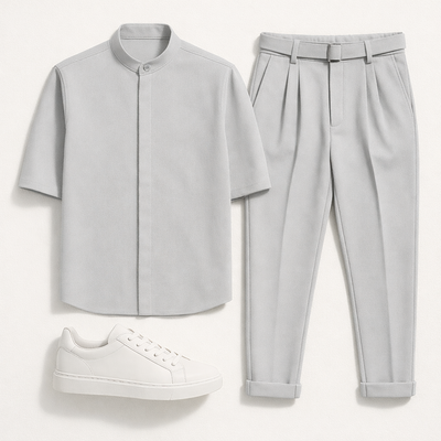 Ανδρικό Σετ RECKLESS Μαο Πουκάμισο & Παντελόνι με Πιέτα