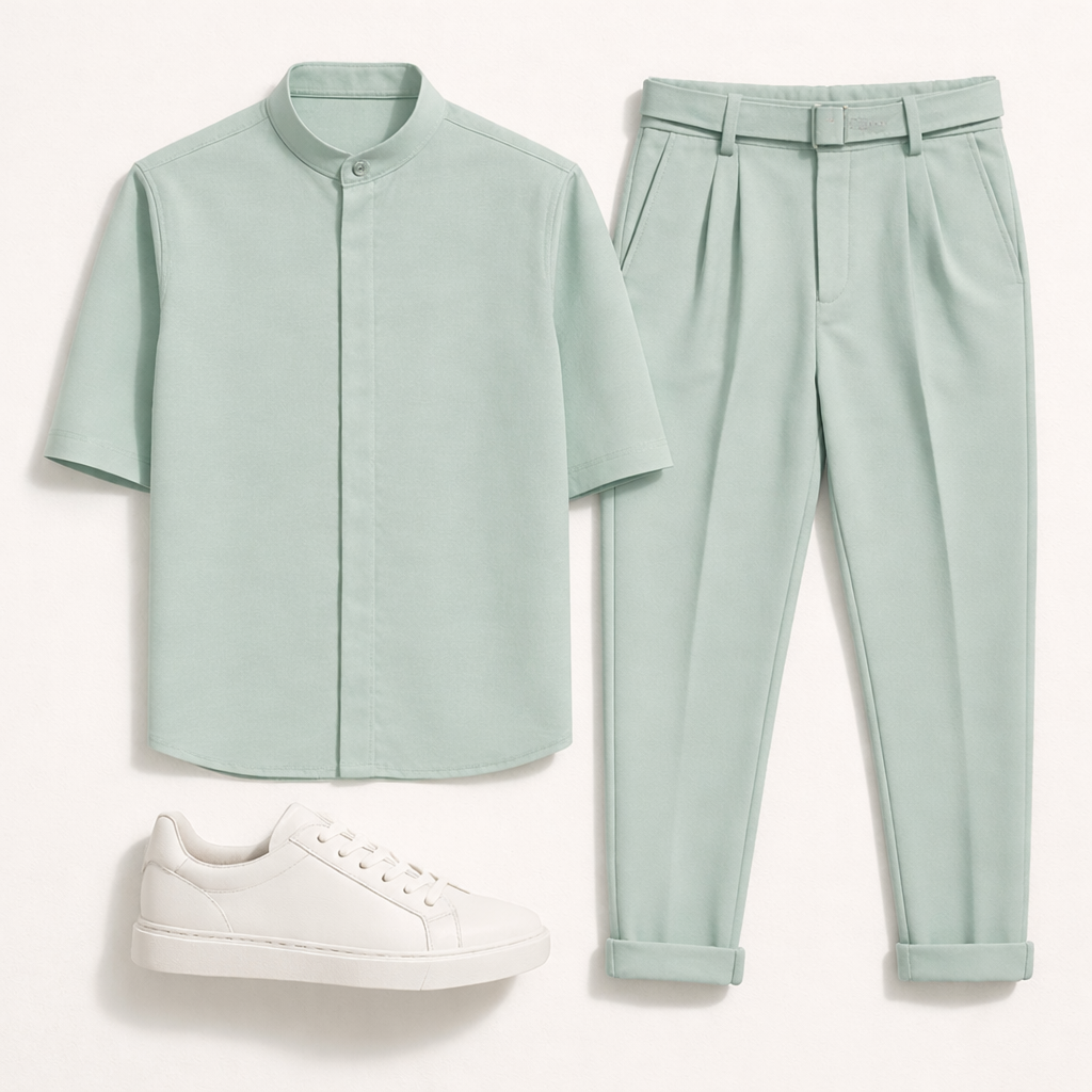 Ανδρικό Σετ RECKLESS Μαο Πουκάμισο & Παντελόνι με Πιέτα