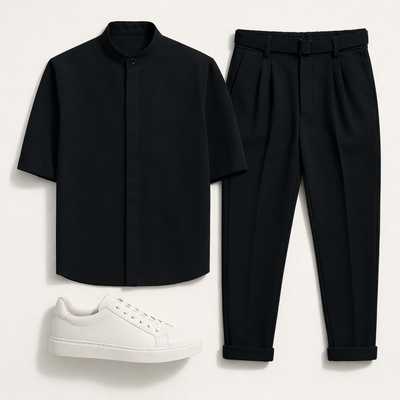 Ανδρικό Σετ RECKLESS Μαο Πουκάμισο & Παντελόνι με Πιέτα