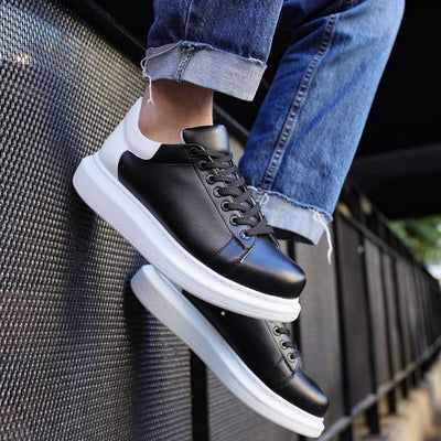 Ανδρικά Sneakers Μαύρα Casual με Λευκή Σόλα και Κορδόνια - Στυλάτη Καθημερινή Επιλογή | SKU