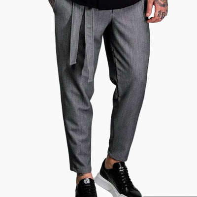 Ανδρικό Παντελόνι Γκρι Ιταλικό Slim Fit με Πιέτα και Ζώνη Ύφασμα - Κομψότητα & Άνεση | MD5080GS