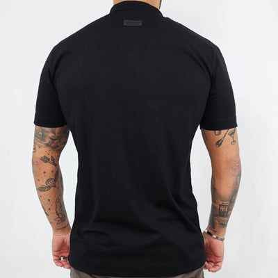 Μαύρο Κοντομάνικο T-Shirt με Κολάρο Μαο και Κουμπιά - Κλασικό Fit Ελληνικής Κατασκευής Reckless | RC5150S