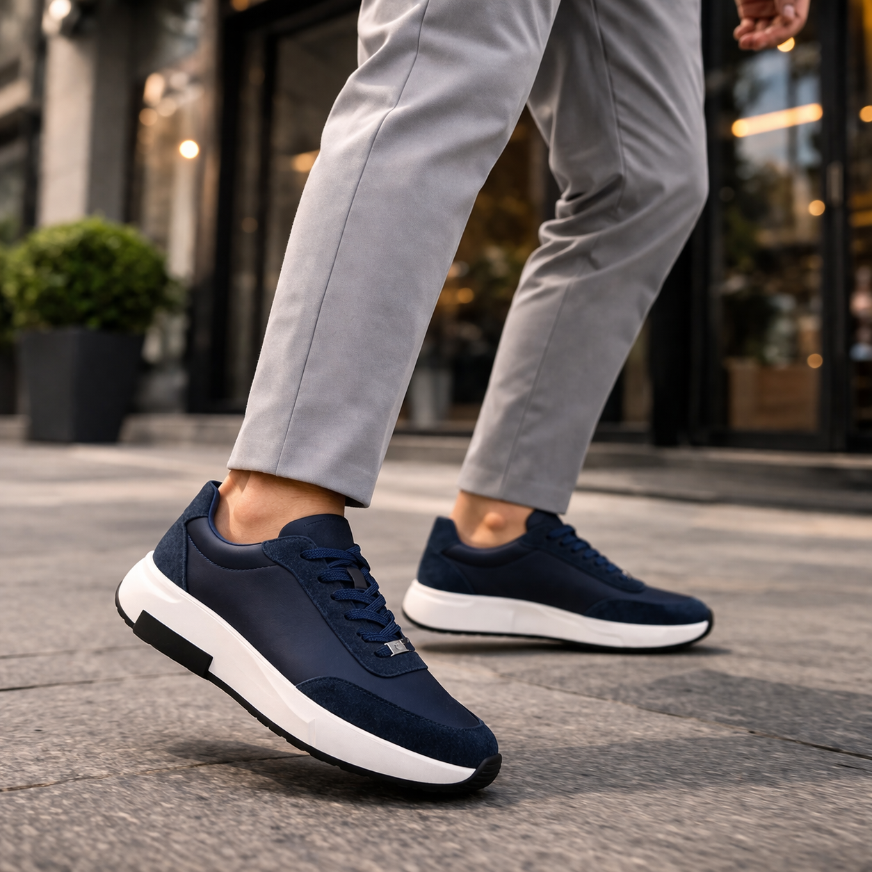 Ανδρικά παπούτσια  Sneakers Minimal σε Μαύρο & Μπλε με Λευκή Σόλα