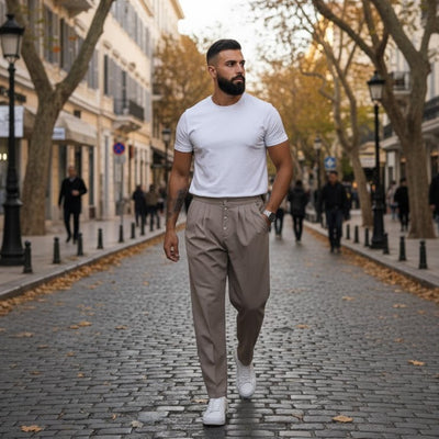 Ανδρικό παντελόνι με πιέτες και κουμπιά- Tapered