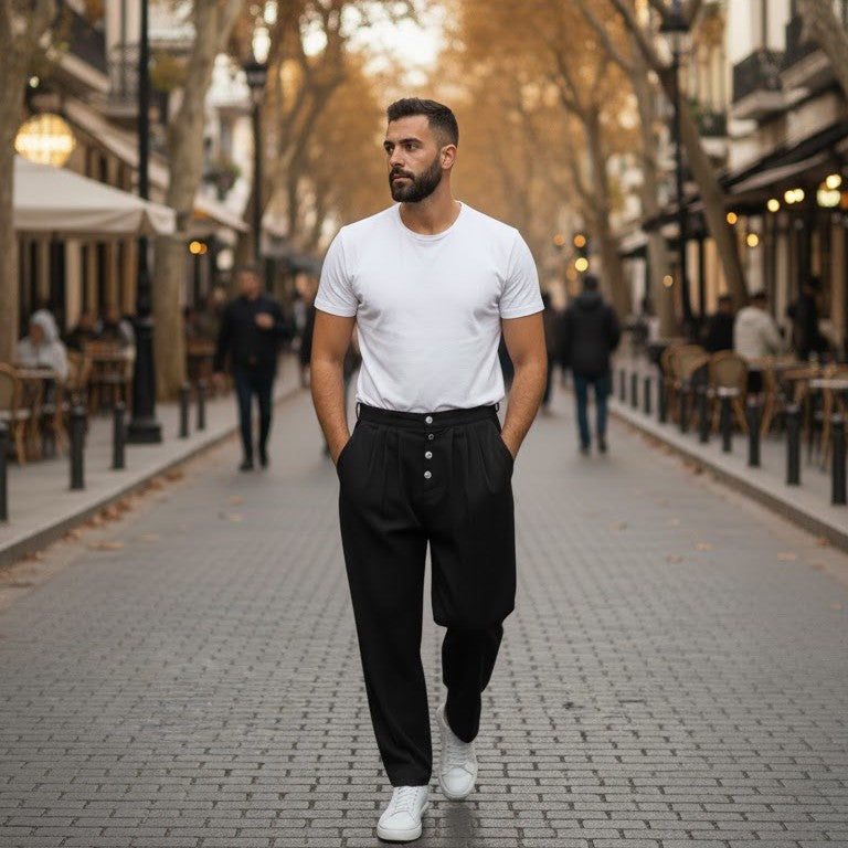 Ανδρικό παντελόνι με πιέτες και κουμπιά- Tapered