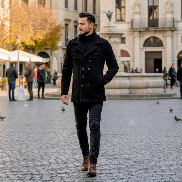 Ανδρική πλεκτή ζακέτα λευκό και μαύρο με μαύρα Κουμπιά