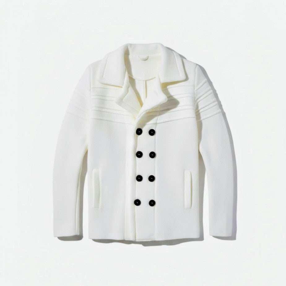 Ανδρική πλεκτή ζακέτα λευκό και μαύρο με μαύρα Κουμπιά