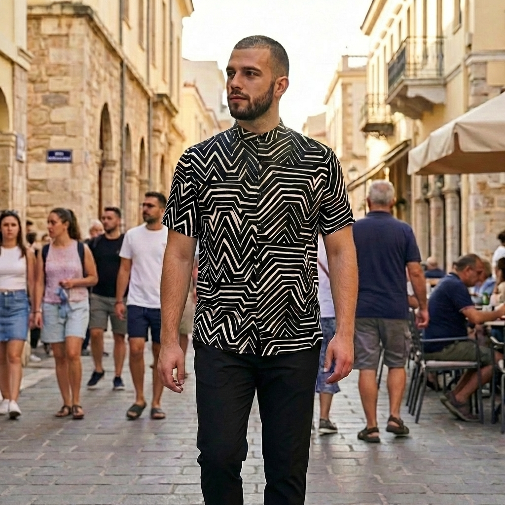 Ανδρικό Μαο Πουκάμισο Κοντομάνικο Geometric RECKLESS