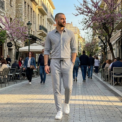 Ανδρικό Σετ Γκρι Πουκάμισο & Παντελόνι