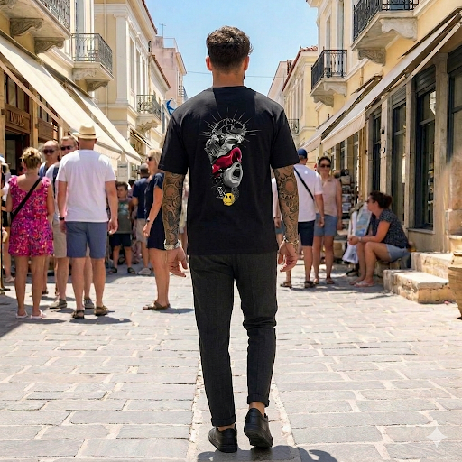 Ανδρικό T-Shirt με Στάμπα Πλάτης 100% Βαμβάκι