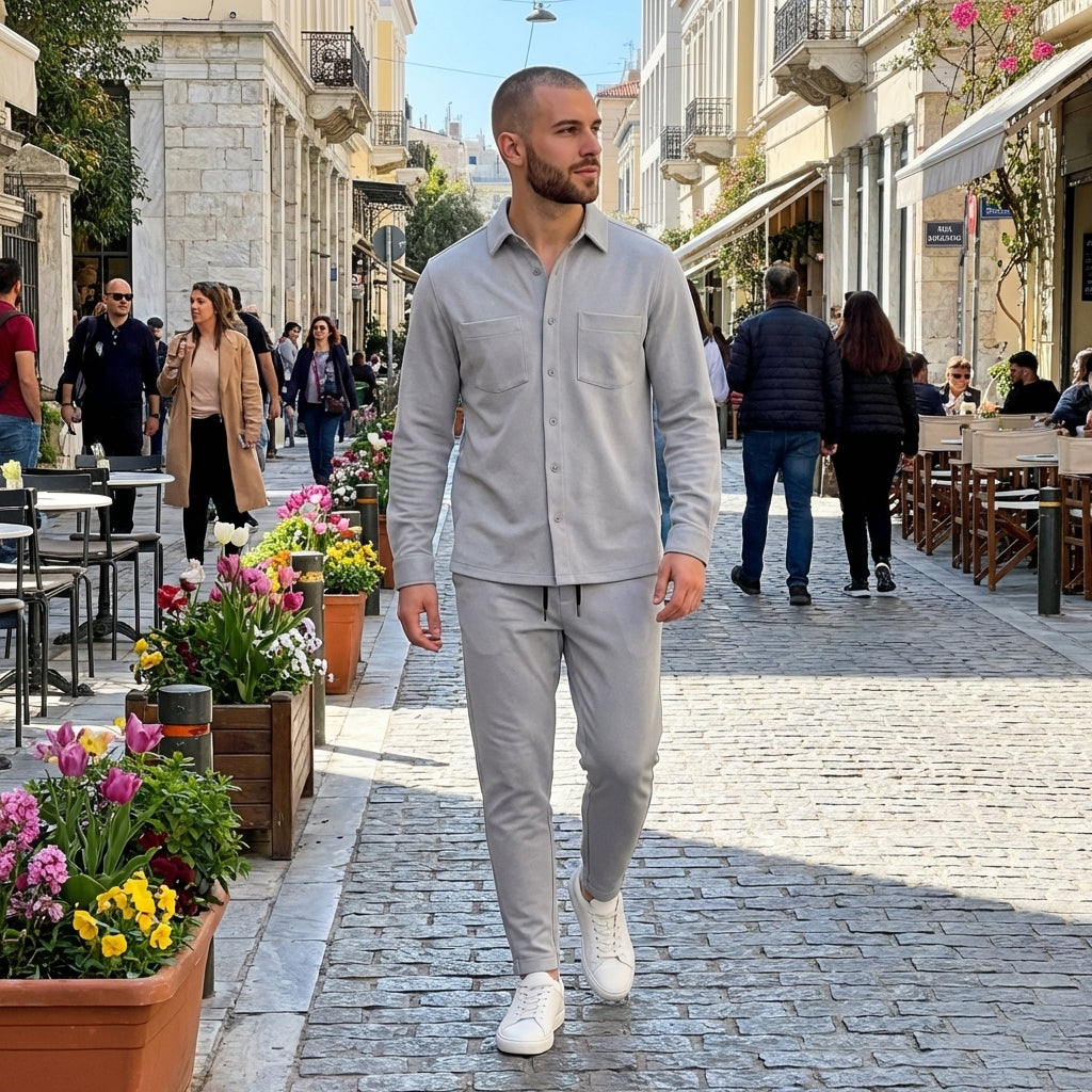 Ανδρικό Σετ Γκρι Πουκάμισο & Παντελόνι