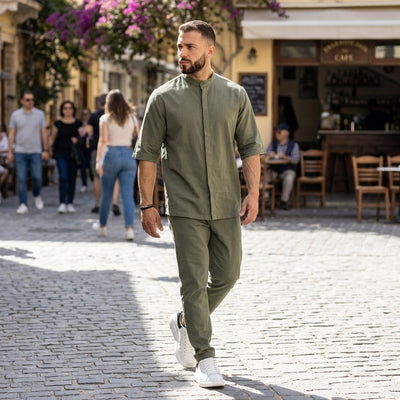 Ανδρικό Σετ Μαο Πουκάμισο & Jogger Παντελόνι Loose Fit