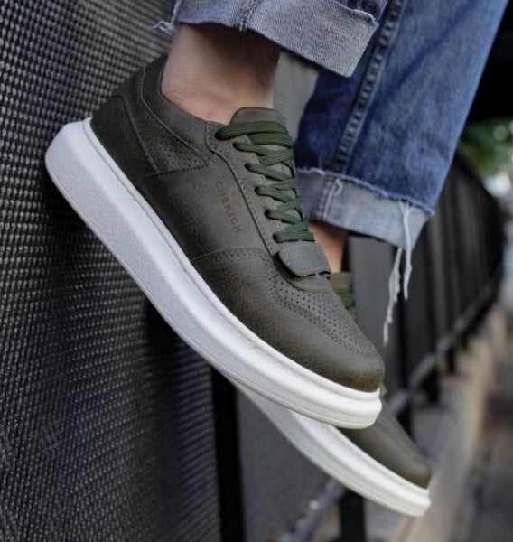 Ανδρικά Sneakers Chekich σε Στρατιωτικό Πράσινο με Διάτρητο Σχέδιο & Άνετη Λευκή Σόλα | CH073H