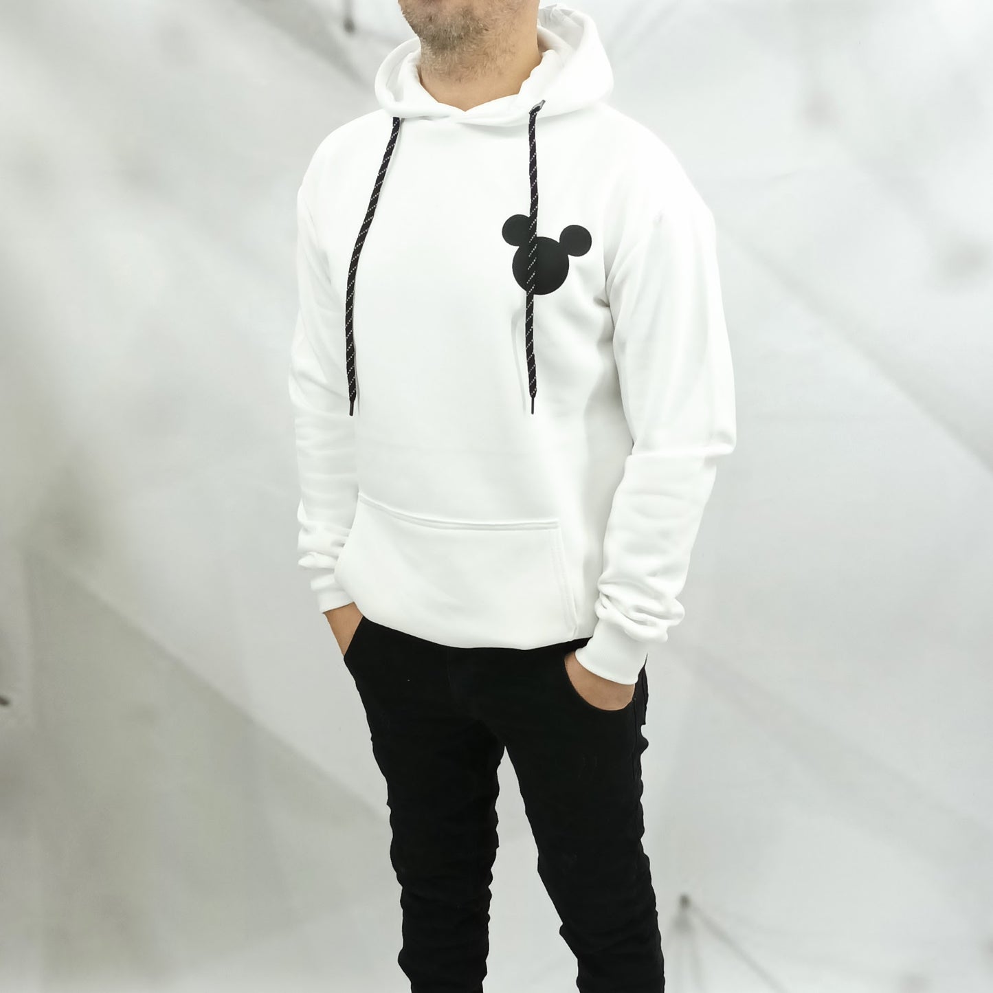 Λευκό Φούτερ Hoodie με Κουκούλα και Μπροστινή Τσέπη Καγκουρό - New Mind Ανδρικό/Γυναικείο | NM17202W